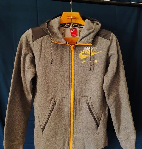 Nike Air Hoodie Men's Small Gray Yellow Full Zip Sweatshirt