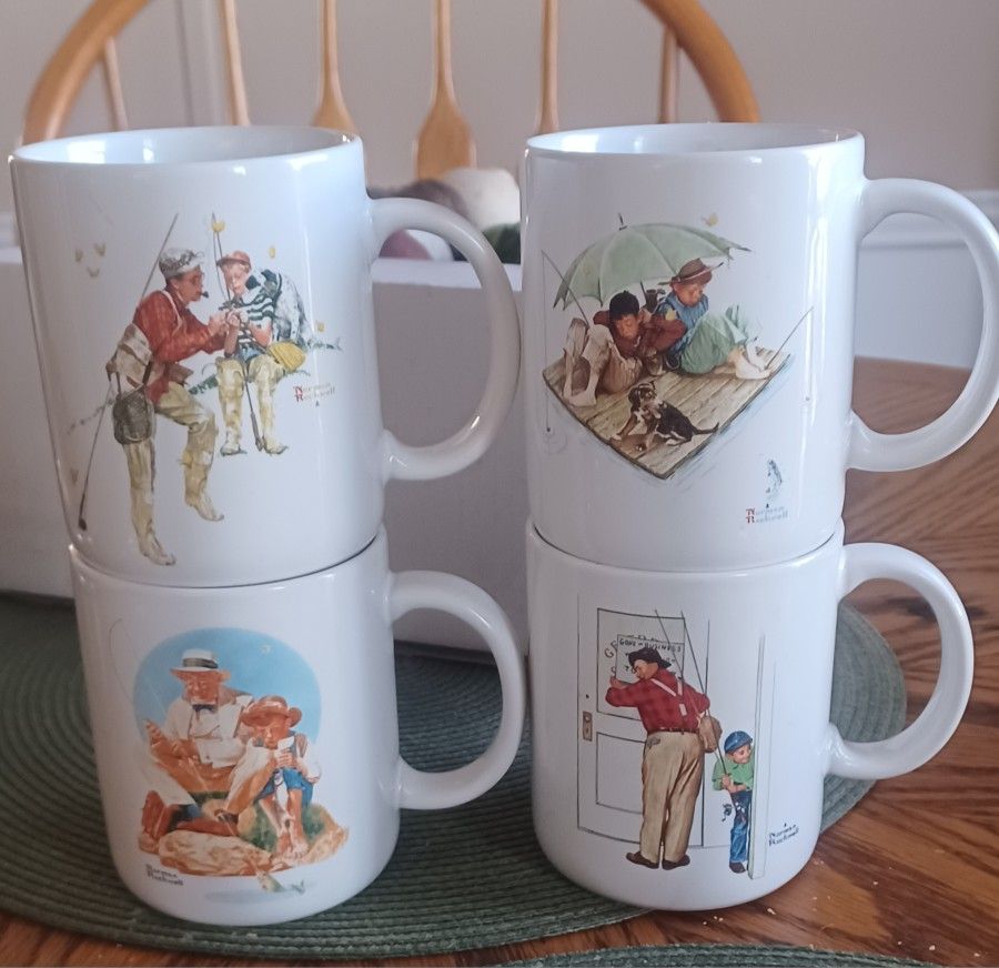 Norman Rockwell Set Of 4 Coffee Mugs