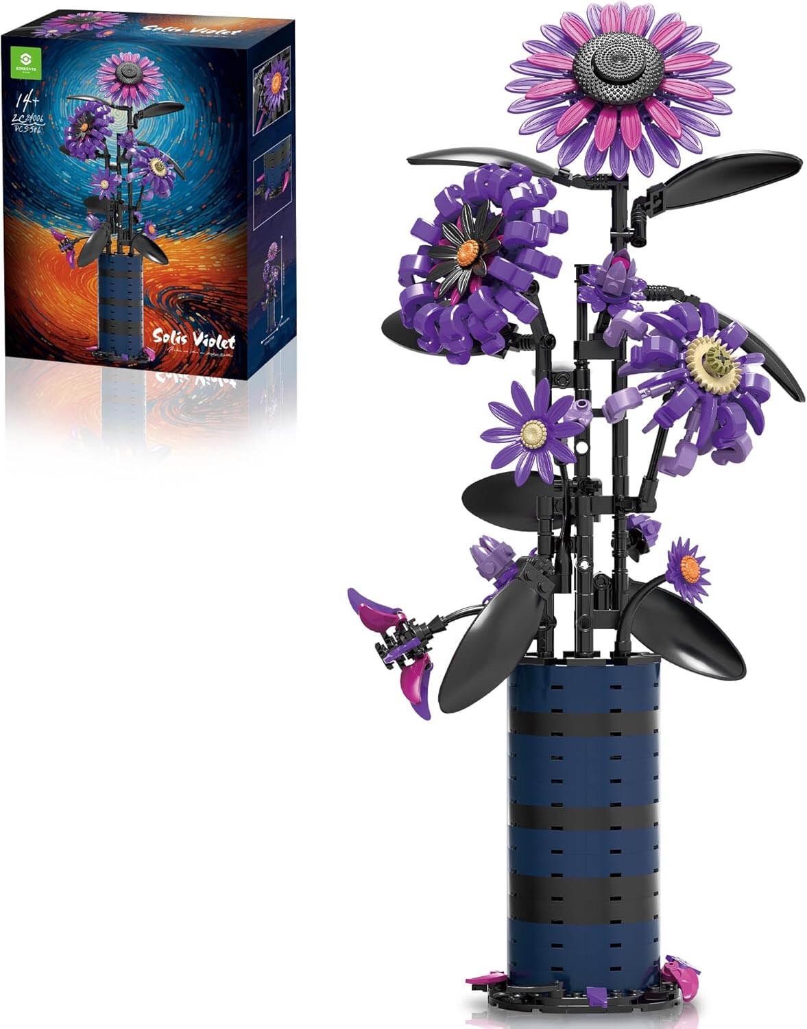 Flowers Bouquet Purple Botanicals Building Kit 559 Pieces