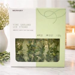 Merkury Innovations Vine Garland LED Warm White 20 Lights Green Battery 6.5 ft