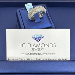 Ring Band 10k Diamonds White Gold Unisex 