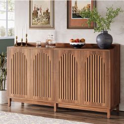 New Assembled Sideboard Buffet Cabinet, 57" Farmhouse Storage Cabinet with Shutter Doors and Adjustable Shelf, Freestanding Storage Cabinet for Dining