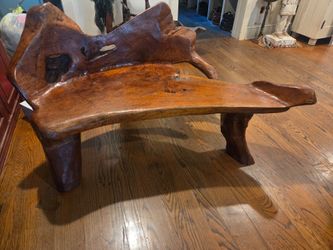 Teak root wood bench freeform live edge