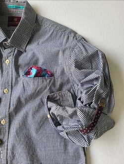 Scotch & Soda Men's Dress Shirt Size Small Navy Fine Check Pattern - Excellent