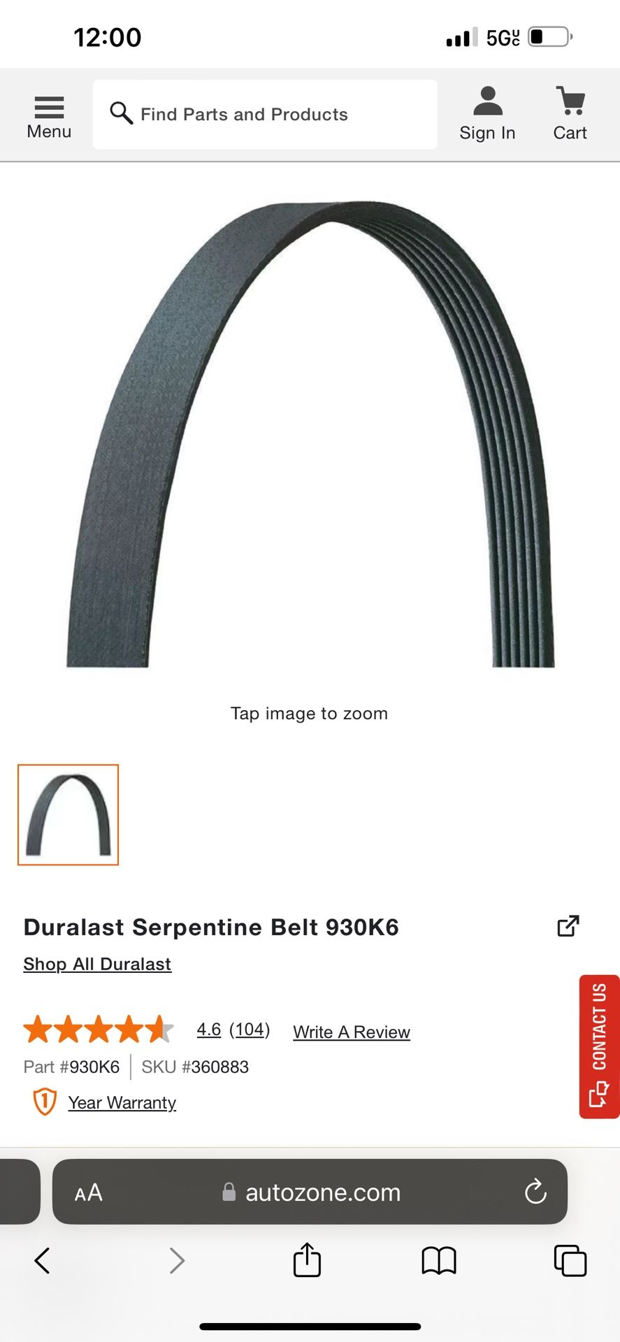 Duralast Serpentine Belt 930K6