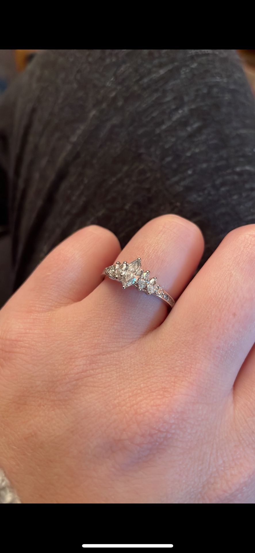 Marquise Diamond Ring, White Gold Band, 7/8 Carats