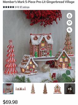 Member's Mark 5-Piece Pre-Lit Gingerbread Village