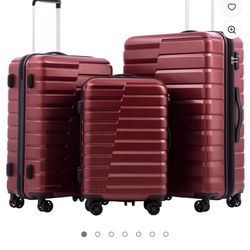 COOLIFE Expandable Suitcase PC ABS TSA Luggage Lock Spinner Carry on wine red, 3 piece set)