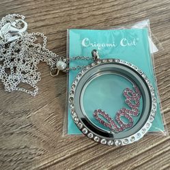 Origami Owl Silver Living Locket Necklace Rhinestone Jewelry Swarovski Pink New