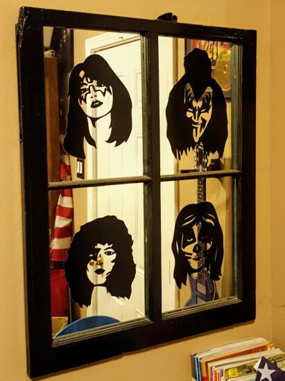 One-of-a-kind full size Kiss rock band window mirror wall art decor Ace frehley Gene Simmons heavy metal