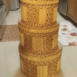 Bamboo  Round  Boxes Witlh Lids