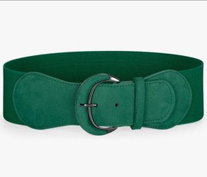 NEW! 3" Wide Elastic Stretchy Belt, Dark Green Suede, Fits Waist Size 27"-31", Size Small