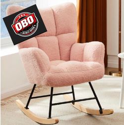 Take A Seat! New Other DUMOS Rocking Chair Nursery Teddy Upholstered Gliders Rocker Armchair With High Backrest, Pink- OBO