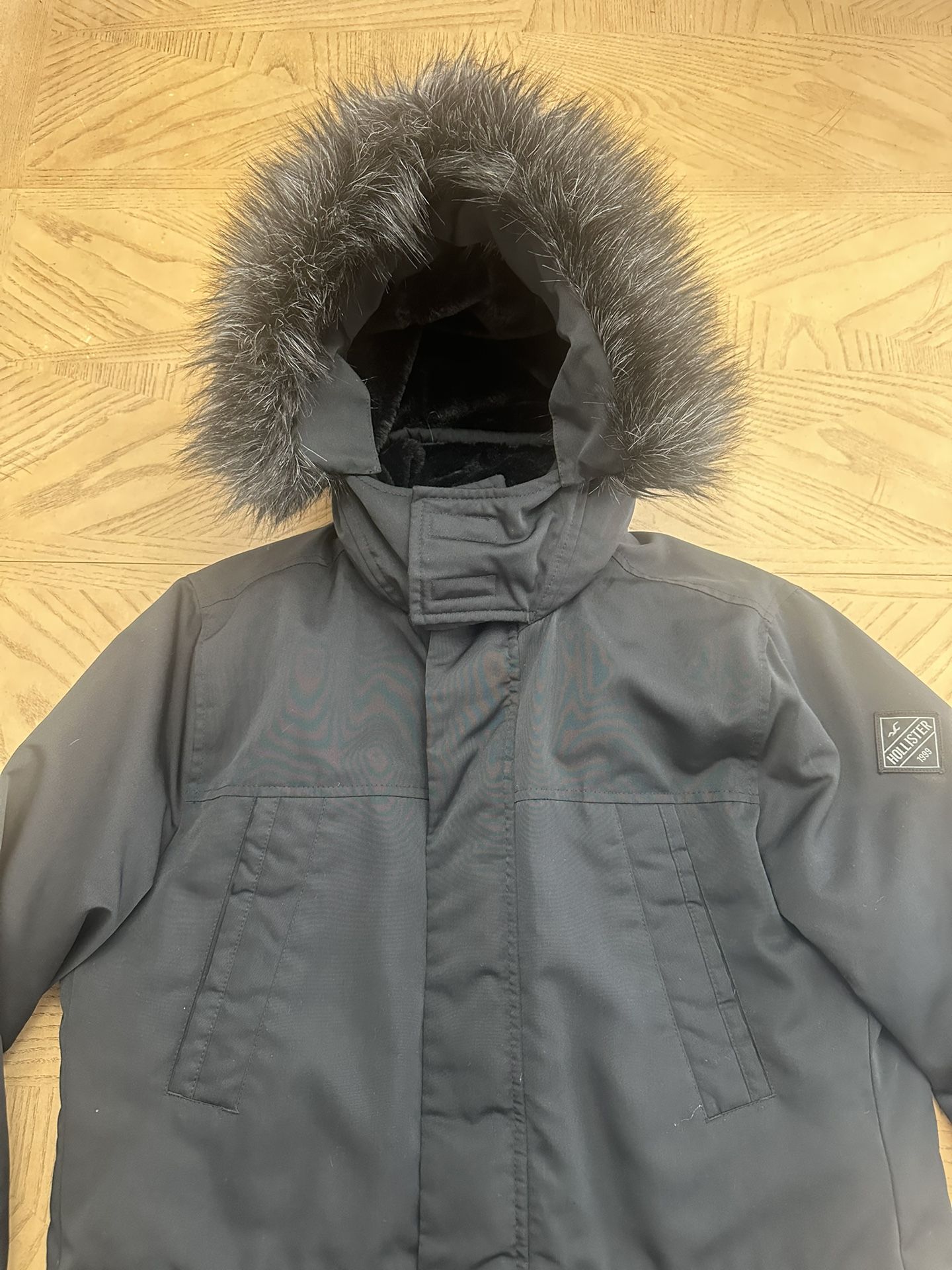 HOLLISTER FAUX FUR LINED PARKA JACKET COAT BLACK MENS SIZE Medium