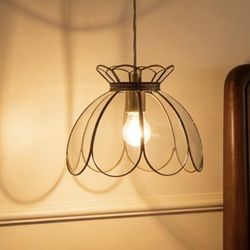 Brass Glass Ceiling Pendant Light, Hanging Chain lamp Vintage Lotus Flower Glass Shade