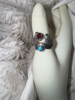 Vintage Sterling Gemstone Artisan Silver Ring, size 6.5