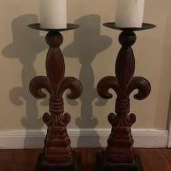 Two Large Fleur-de-Los Candle Holders