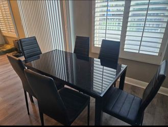 Black Glass Dining Table with 4 Chairs