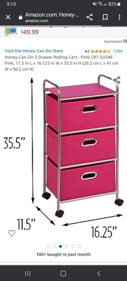 Plastic rolling cart with 3 fabric drawers