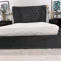 Gray Tov  Queen Velvet Platform Bed  Frame