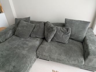 (originally $3600) Gray Corduroy Sectional Couch with Reversible Chaise