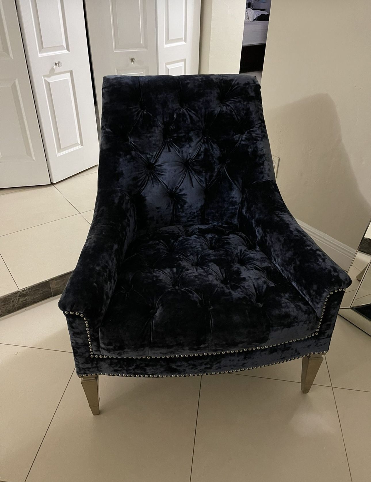 Large , Dark Gray Velvet Chair
