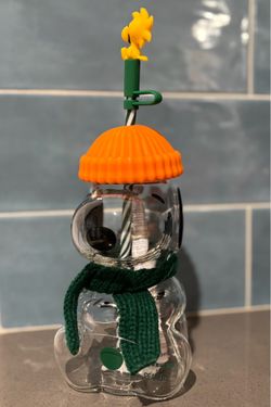 Starbucks Peanuts Snoopy Glass Cup with Straw