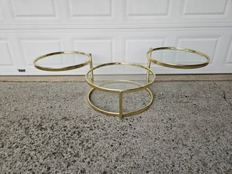 Mid-century 1970s-80s three tier glass and brass swiveling coffee or side table