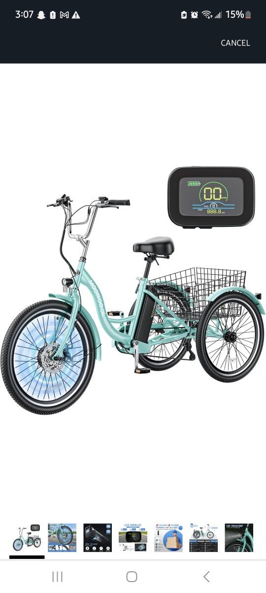 MooncMOONCOOL Electric Tricycle for Adults, 350W 36V Electric Trike Motorized Three Wheel Electric Bicycle, 7 Speeds 3 Wheels Adult Electric Tricycle