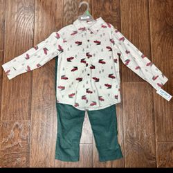 Carters Toddler Boys Red Truck Christmas Shirt & Corduroy Pants Outfit Set. 5T New With Tags
