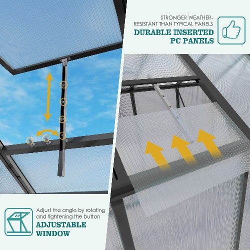 Newly marketed Gain height windproofaluminum greenhouse 6x6 FT Polycarbonate Greenhouse Raised Base and Anchor Aluminum Heavy Duty Walk-in Greenhouses