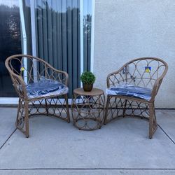 3 Pieces Wicker Woven Chat Patio Color: Tan/Navy 