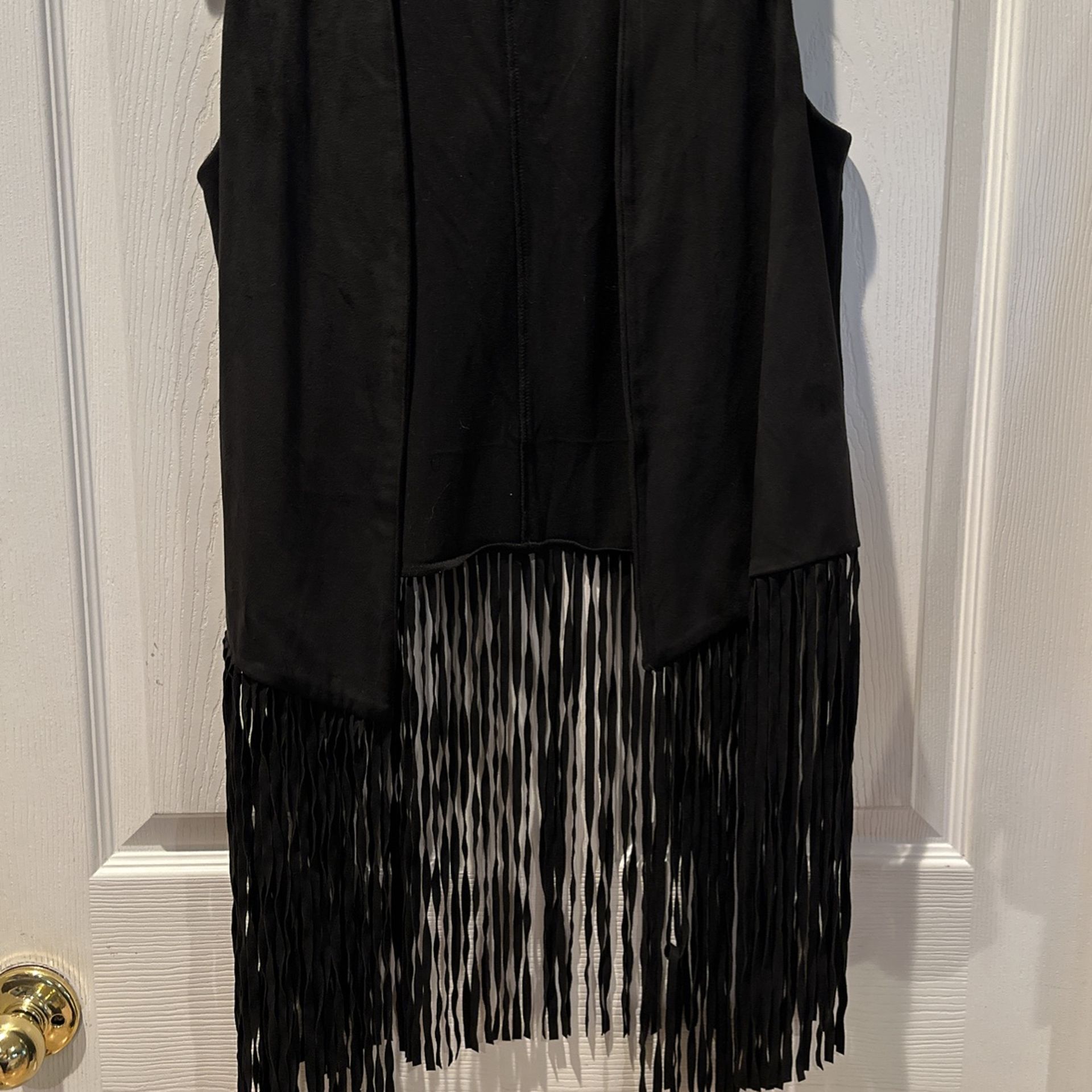 CATO Black Faux Suede Fringe Vest One Size