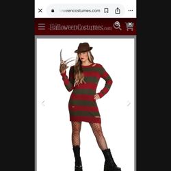 Nightmare on Elm Street Women’s Medium Dress Distressed Sweater Halloween Costume, long sleeve, red/green striped, sleeve