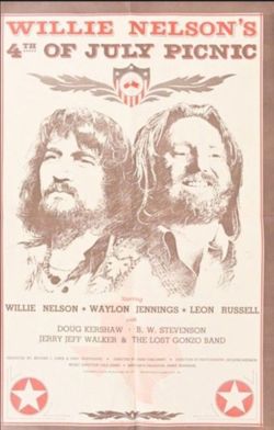 Willie Nelson's 4th of July Picnic Concert Poster 1977 OBO