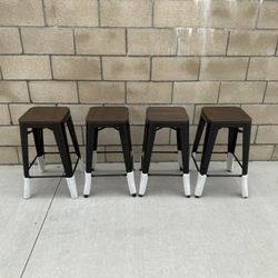 NEW Counter Height Black Backless Barstool 26” Metal Stackable Stool w/Wood Seat (Set of 4)