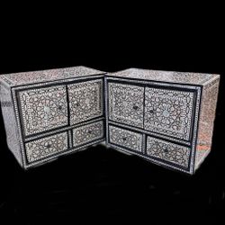 Lot Of 2 Antique Mother  of Pearl 5 Drawer Jewelry boxes 