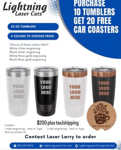 10 tumblers and 20 car cork coasters