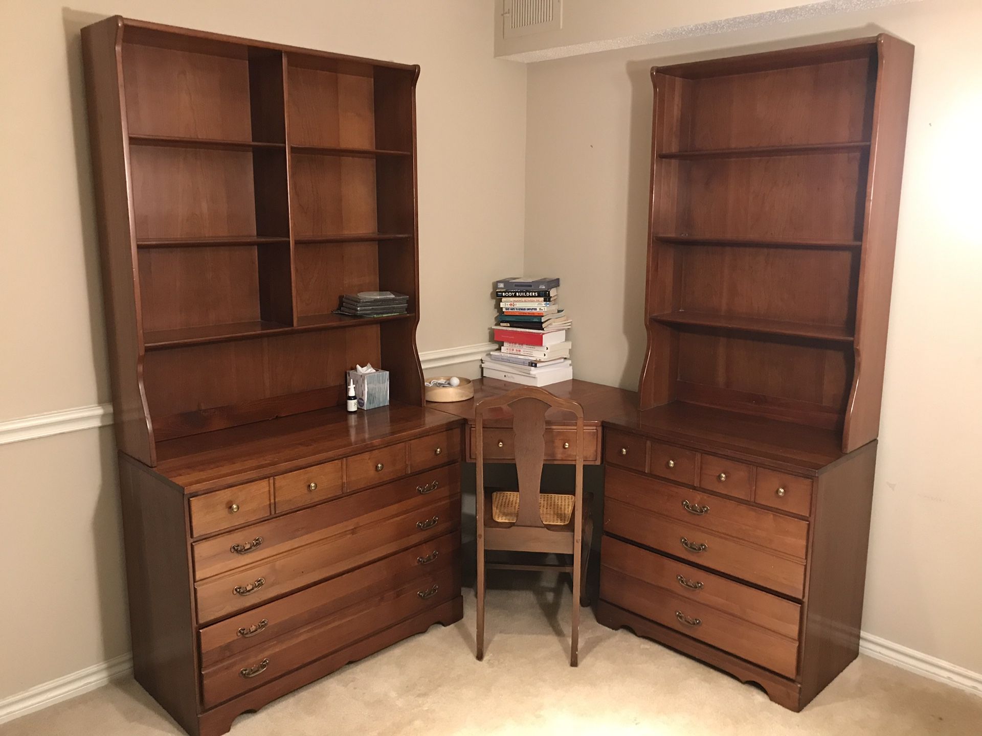 Bedroom Set: 3 dressers 2 bookshelves and desk with chair
