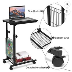 Height Adjustable Sofa Side Table Snack End Slide Under Table Rolling Casters