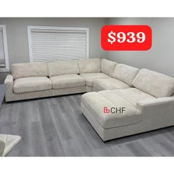 Beige Corduroy Living Room  Modular Sectional Sofa 