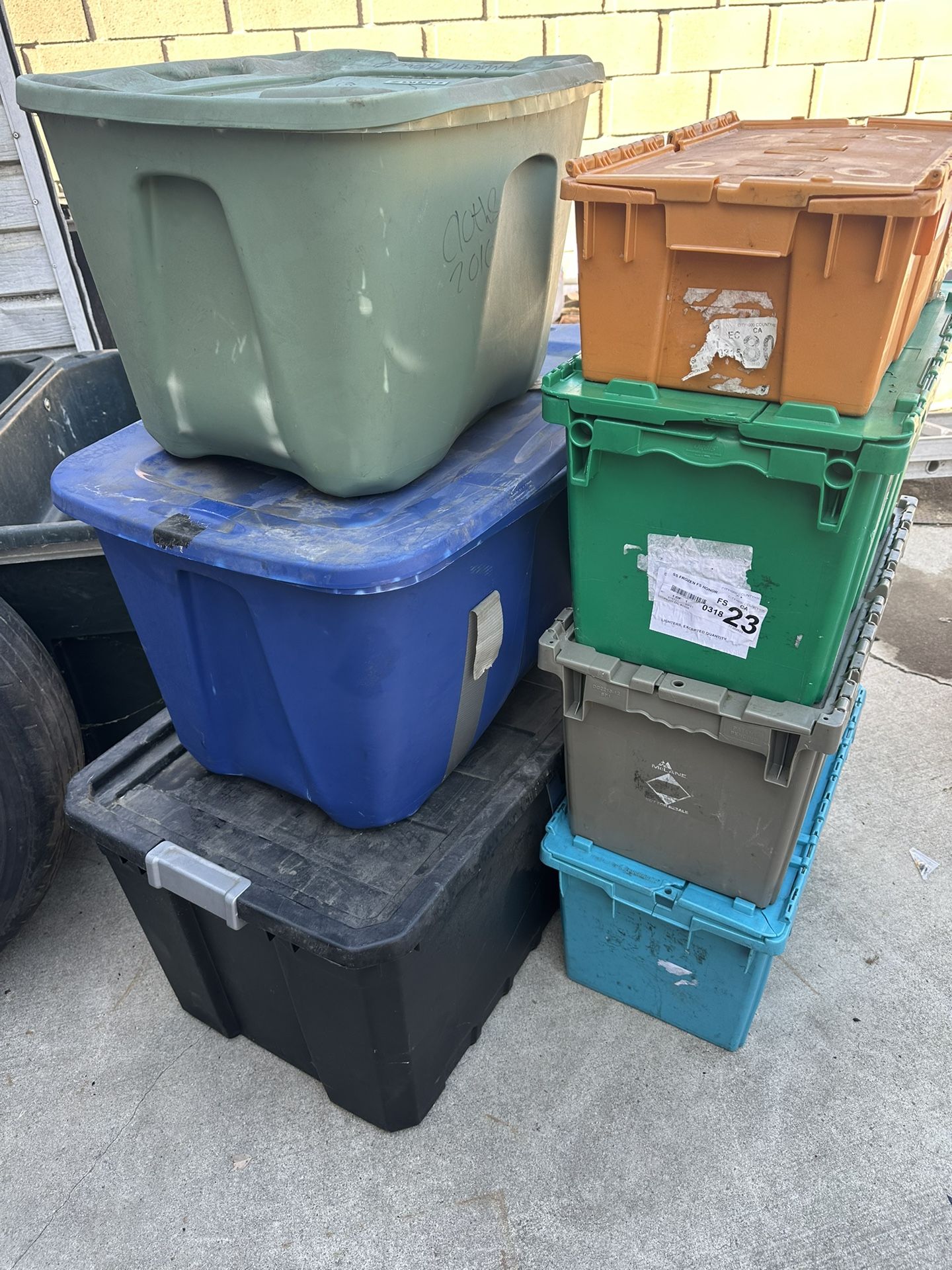 Lot Of 7 Storage Containers / Totes / Bins All Preowned N Still In Working Condition 