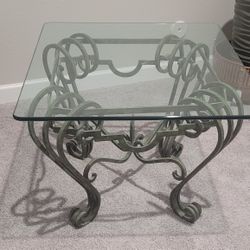 Wrought Iron Steel Side Tables With Glass Tops