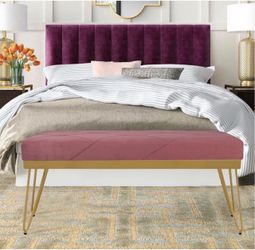 GIA Home Furniture Series Bench with Brushed Pink Velvet Seat and Metal Frame, Gold  Brand new in box - Assembly is required  cash only  Pickup only (