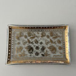 Vintage George’s Briard Persian Garden Pattern Glass Trinket Tray 7”x4”