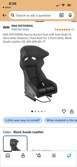 DNA MOTORING Racing Bucket Seat with Seat Slider & Ultra Wide Headrest, Fixed Back for 5 Point Belts, Black Suede Leather, RS-JBR-009-BK-1P