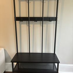 IKEA Black PINNIG Coat rack with shoe storage bench