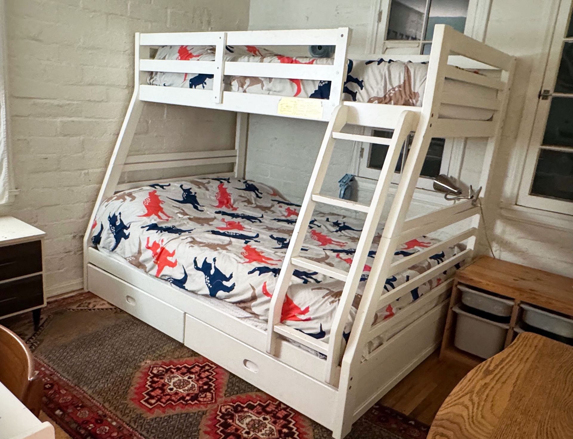 Bunk Bed w/storage, mattresses & bedding