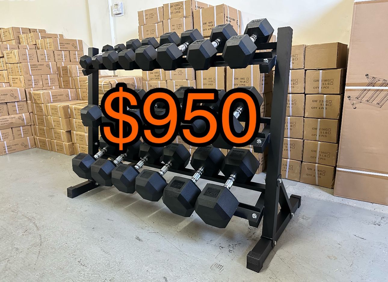 50 Lb Rubber Coated Hex Dumbbell Set with Tier Heavy Duty