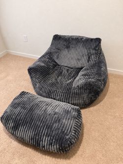 Gray Corduroy Bean Bag Chair with Ottoman